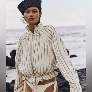 NWT Free People Devon Striped Balloon Funnel-Neck Jacket